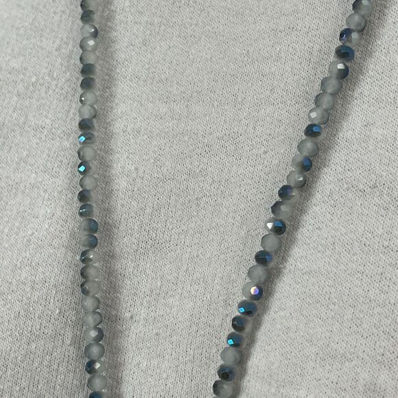 Tassel Chain Necklace Glass Beads Silver Tone Curb 32in Rhinestone Banded Agate - Picture 8 of 14